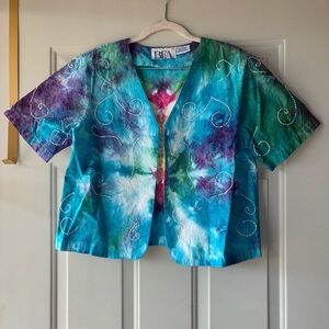 BFA Classics boho tie dye beaded open cardigan size M